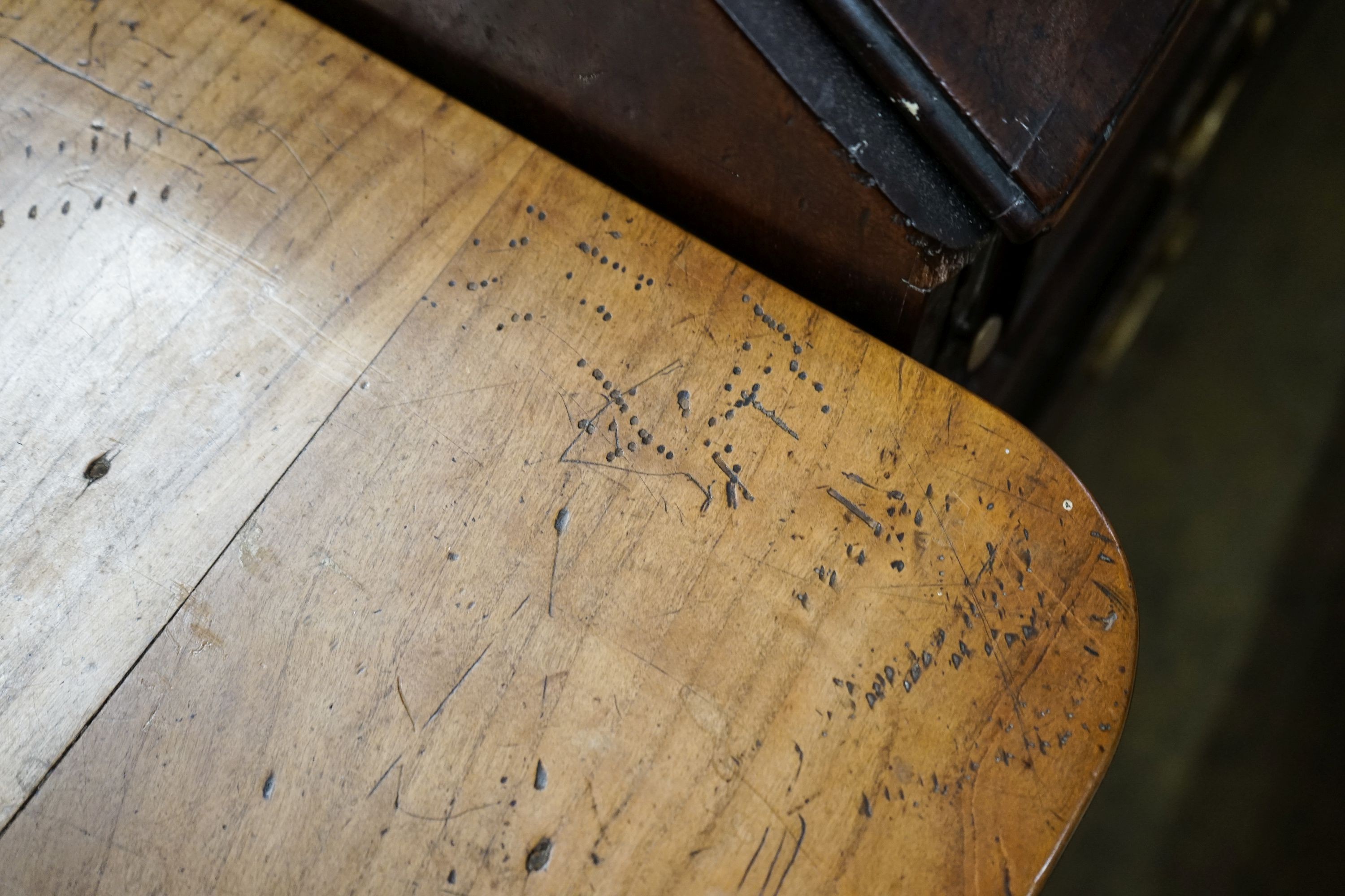 A 19th century French fruitwood and cherry farmhouse side table, width 130cm, depth 69cm, height 76cm